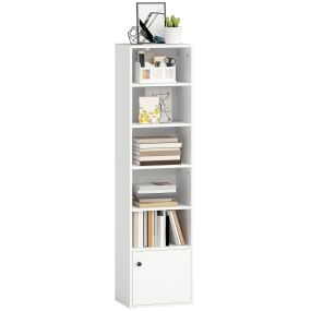 Librería de 6 niveles con estantes ajustables y puerta 40x30x156 cm blanco