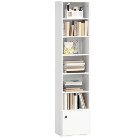 Librería de 7 niveles con estantes ajustables y puerta 40x30x180 cm blanca para salón dormitorio estudio oficina