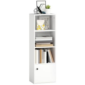 Librería de 4 niveles con estantes ajustables y puerta, 40x30x120 cm, blanca