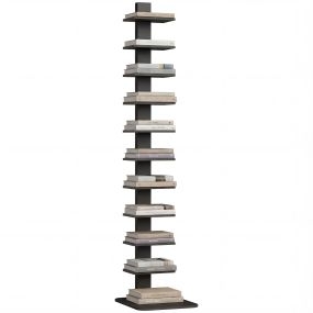 Estantería de 11 Niveles Estilo Industrial, Biblioteca Estrecha y Alta para Espacios Reducidos, Librería de Esquina para Salón, Estudio, Oficina en Casa, 34,5x41,5x163,5 cm, Negro