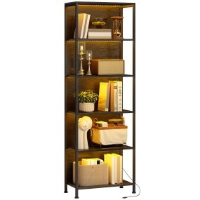 Librería de 5 niveles con luces LED de 7 colores, 60x30x179 cm, acero, negro