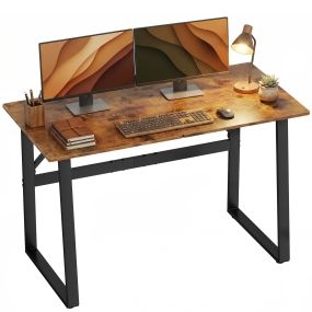 Escritorio industrial 120x60x76 cm con marco de acero marrón rústico para casa y oficina