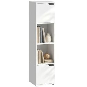 Estantería para libros con 2 puertas, 4 niveles, 2 estantes abiertos, 30x29x119 cm, blanco