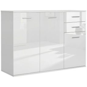 Aparador armario de cocina con 2 puertas, 2 cajones, estante ajustable, blanco brillante 106x35x76cm