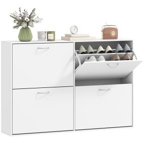 Zapatero estrecho 4 puertas blanco 120x24x81 cm para 16-24 pares con estantes ajustables