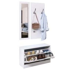 Conjunto de muebles de entrada de 3 piezas con zapatero, espejo y perchero blanco 80x27x46,5 cm