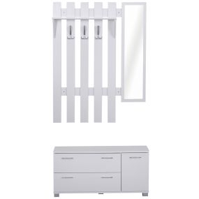 Conjunto de recibidor de entrada con espejo, perchero, zapatero, 3 ganchos, estante y 2 cajones blanco