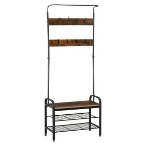 Perchero de pie metálico con zapatero 3 estantes 8 ganchos 72x34x185 cm