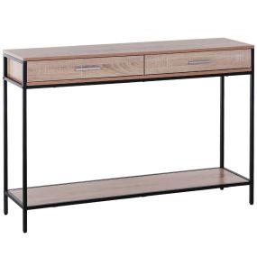 Consola para recibidor estilo industrial con cajones y estructura de acero 120x30x81,5 cm roble