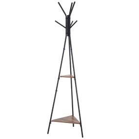 Perchero de pie metálico en forma de árbol con 6 ganchos y 2 estantes 32.5x45.5x182cm