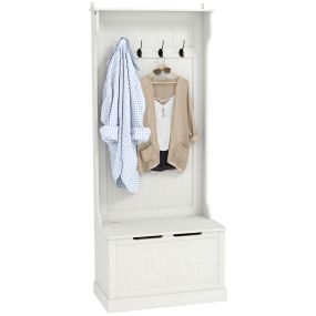 Perchero zapatero con banco de almacenamiento, 4 ganchos, 71,5x39,5x170 cm, blanco