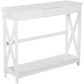 Mesa consola de madera blanca con 1 cajón y 1 estante 100x30x81 cm
