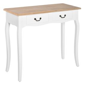 Mesa consola auxiliar retro con 2 cajones de pino blanco 87x34x78,5 cm