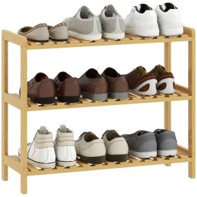 Zapatero de bambú de 3 niveles para 9 pares, 70x26x57,5 cm, natural