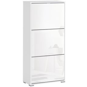Zapatero moderno blanco brillo con 3 cajones para 18 pares 60x26x124 cm