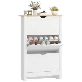 Zapatero estrecho de entrada para 18 pares con 3 cajones abatibles y estantes ajustables blanco 72x26x112 cm
