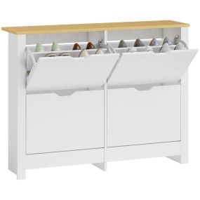 Zapatero Estrecho con 4 Cajones Abatibles, Mueble Zapatero con Estantes Ajustables, para 16 Pares de Zapatos, para Pasillos, Entradas, 105x26x80 cm, Blanco