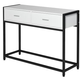 Mesa de consola 120x34x81 cm con 2 cajones y pies ajustables, blanco y negro