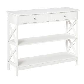 Mesa consola de entrada con 2 cajones y 2 estantes, 100x30,5x80 cm, blanco