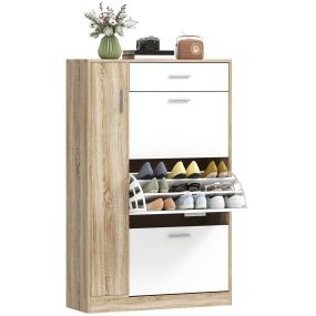 Mueble zapatero moderno de 3 puertas con cajón para 18-27 pares 84x30x132 cm natural