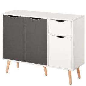 Aparador moderno con 3 puertas y cajón 90x30x72 cm blanco y gris
