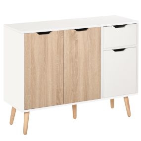 Aparador moderno con 3 puertas y cajón 90x30x72 cm blanco y natural