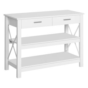 Mesa consola de recibidor con 2 cajones y estantes inferiores estilo moderno blanco 105x40x76 cm