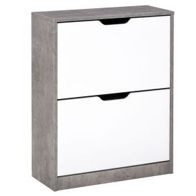 Zapatero estrecho 2 puertas abatibles para 8 pares 62,5x26x81 cm gris y blanco