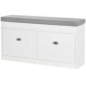 Banco zapatero de almacenamiento para 8 pares con 2 cajones, estantes ajustables y cojín acolchado, 104x24x55 cm, blanco