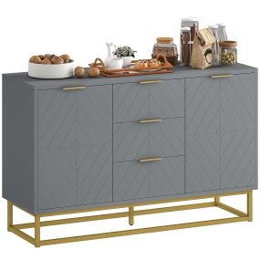 Aparador moderno gris 120x40x76 cm con 3 cajones 2 puertas y estante ajustable