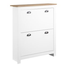 Mueble Zapatero Estrecho Zapatero Entrada Recibidor con 2 Cajones Abatibles Estantes Ajustables para 12 Pares de Zapatos para Pasillo 79x23x90,5 cm Blanco
