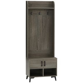 Perchero con zapatero para entrada con 3 ganchos 2 puertas 2 compartimientos y estante gris 60x34x170 cm