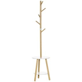 Perchero de pie de bambú 2 en 1 con 2 estantes y 5 ganchos 39,5x39,5x171 cm natural