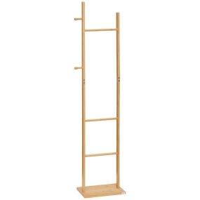 Perchero de Pie de Bambú Perchero para Abrigos con 2 Ganchos y 3 Barras Colgantes para Entrada Pasillo Dormitorio Estilo Moderno 36x24x168 cm Natural