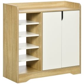 Mueble zapatero estrecho moderno con 2 puertas y estantes para 13 pares 80x30x80 cm natural y blanco