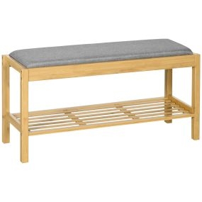 Banco zapatero de bambú con asiento tapizado para 3 pares de zapatos 90x30x46 cm natural