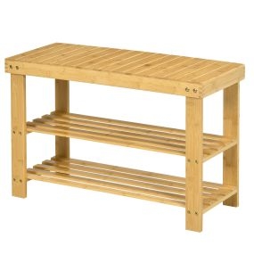 Banco zapatero de bambú con asiento, 3 niveles, para 6 pares, 70x28x45 cm, natural
