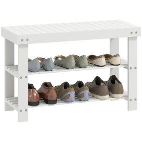 Banco zapatero de bambú con asiento, 3 niveles, 6 pares, 70x28x45 cm, blanco