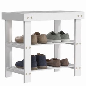 Banco Zapatero de Bambú Zapatero con Asiento Organizador de Zapatos 2 Estantes para 4 Pares Zapatos para Entrada Salón Dormitorio 50x28x45 cm Blanco