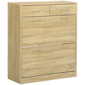 Mueble zapatero estrecho para entrada con 2 cajones abatibles y 2 extraíbles 80x30x91,5 cm roble
