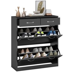 Mueble zapatero estrecho para entrada con 2 cajones abatibles y 2 extraíbles 80x30x91,5 cm negro