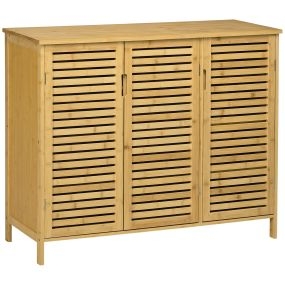 Mueble zapatero de bambú con 3 puertas y estantes ajustables 100x35x80 cm natural