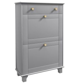Mueble zapatero estrecho para entrada con 2 cajones abatibles y 1 extraíble, 8 pares, gris 60x23,5x98,5 cm