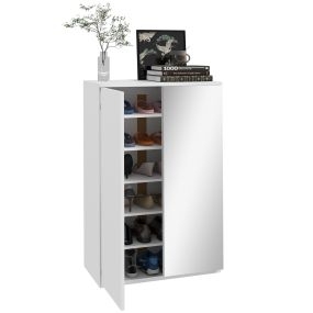 Mueble zapatero con espejo para 18 pares, 5 estantes ajustables, 60x32x95 cm, blanco