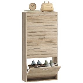 Zapatero Estrecho con 3 Puertas Abatibles, Zapatero Entrada Recibidor, Estantes Ajustables, para 12 Pares de Zapatos, para Pasillo, Espacios Reducidos, Roble