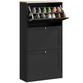 Zapatero estrecho de 3 puertas para 18 pares con estantes ajustables 60x23,5x115 cm negro