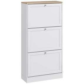 Zapatero estrecho de 3 puertas para 18 pares con estantes ajustables 60x23,5x115 cm blanco