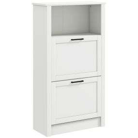 Zapatero estrecho con 2 puertas, estantes ajustables y compartimento abierto, 58x24x105 cm blanco