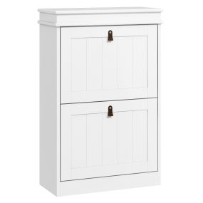 Mueble zapatero blanco estrecho con 2 puertas abatibles y estantes ajustables 54x24x82,5 cm