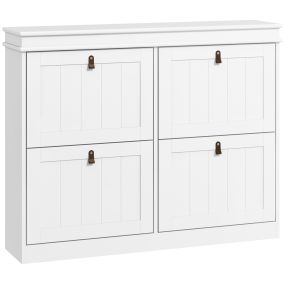 Mueble zapatero blanco estrecho con 4 puertas abatibles y estantes ajustables 105x24x82,5 cm